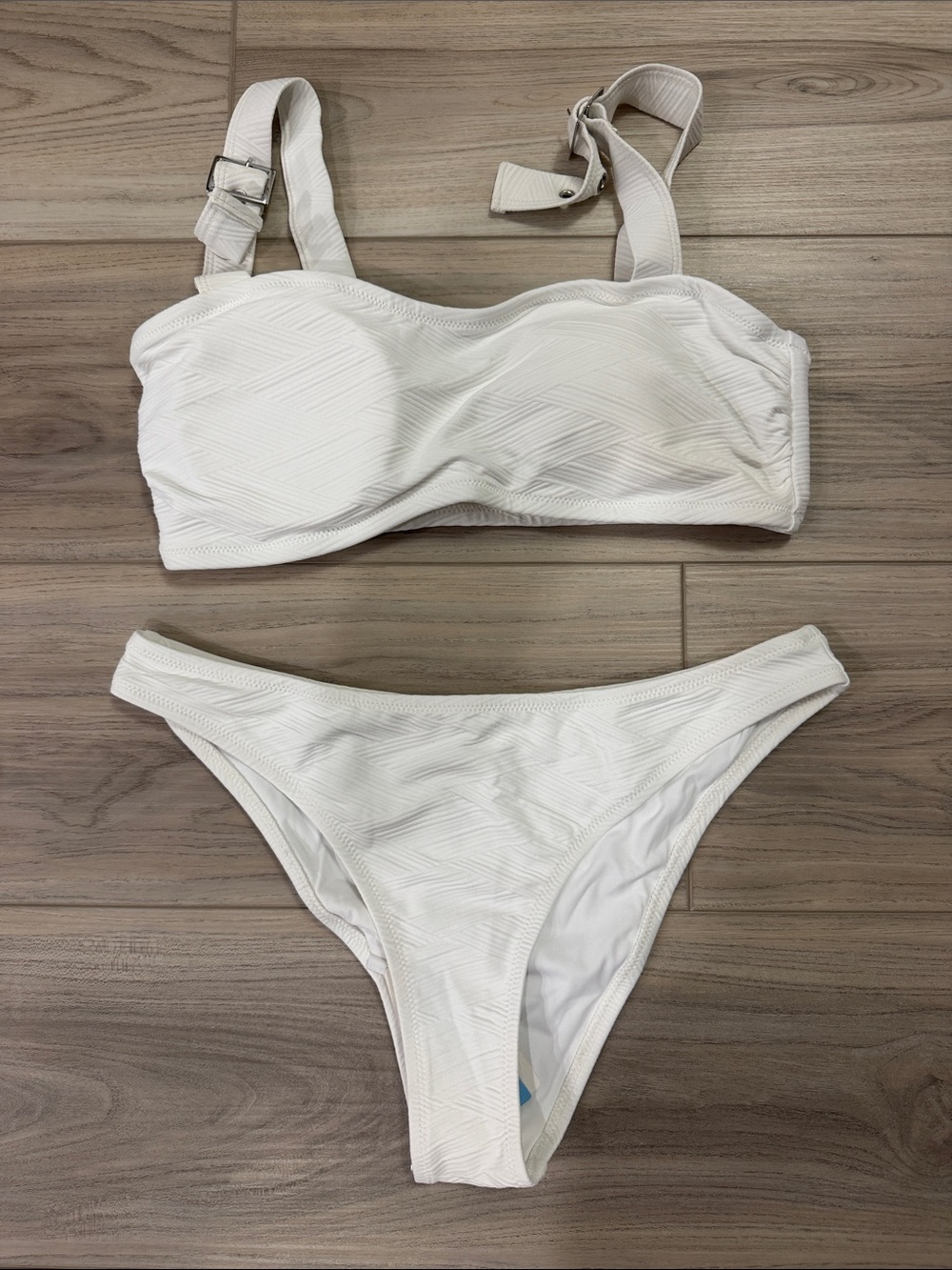 White Textured Bandeau Bikini Set